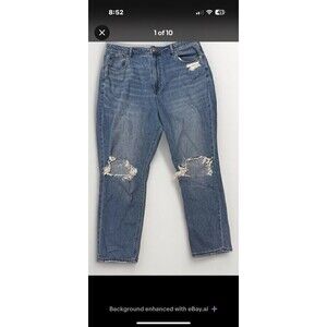 American Eagle Jeans Womens  18 Mom Blue Medium Wash Distressed Denim